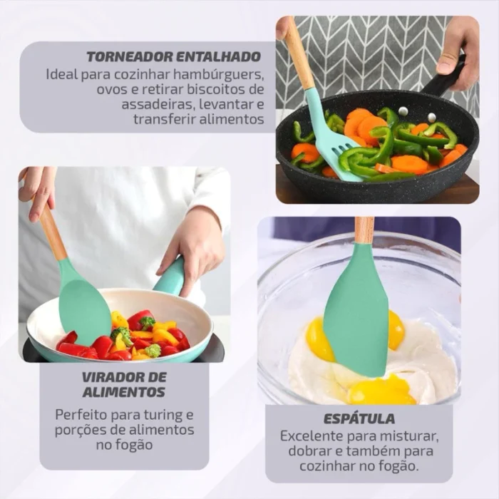 Jogo de Utensílios para Cozinha Premium – Silicone & Bambu (12 peças) - Image 2