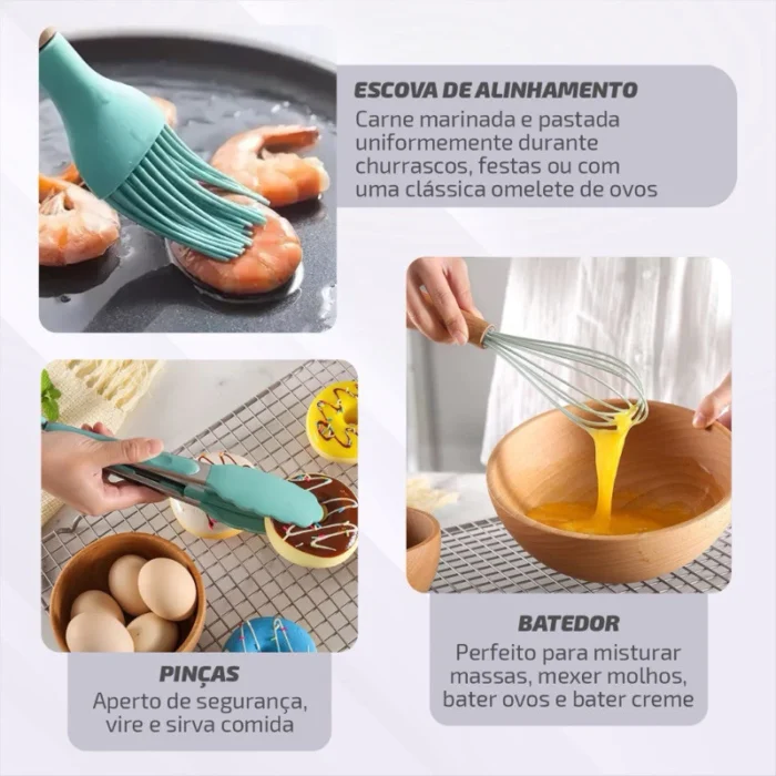 Jogo de Utensílios para Cozinha Premium – Silicone & Bambu (12 peças) - Image 3